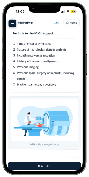 OrthoGuide on mobile — MRI pathway