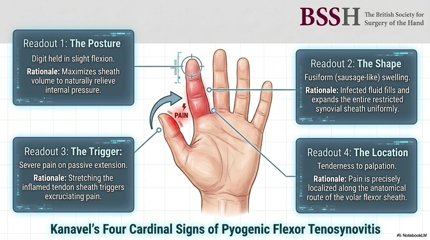 Kanavel's four cardinal signs of pyogenic flexor tenosynovitis